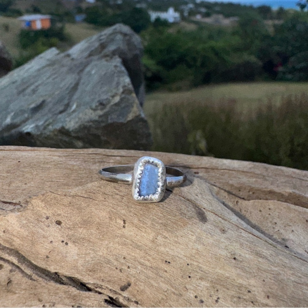 Handmade Sterling silver sea glass ring blue 925 beaded beach coastal ocean - Picture 4 of 5